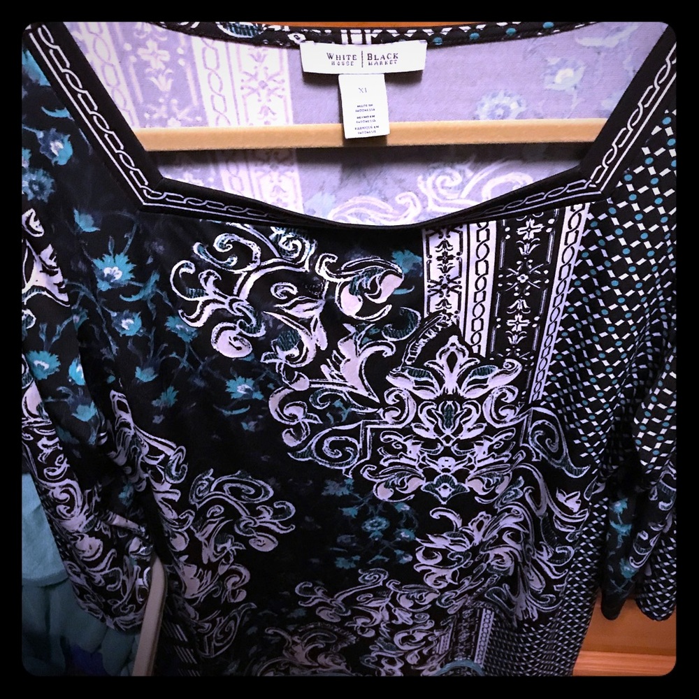 Black Blouse with Teal and White Design